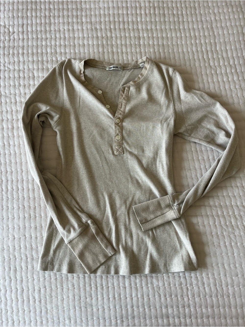 Buck Mason Tan/Beige/Oatmeal Cotton Henley Long Sleeve Shirt Medium